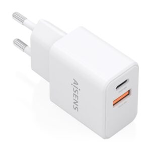 aisens cargador gan 20w 1xusb c pd3.0 1xusb a qc3.0 color blanco