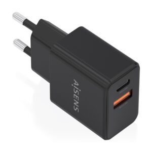 aisens cargador gan 20w 1xusb c pd3.0 1xusb a qc3.0 color negro