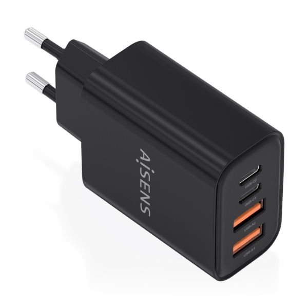 aisens cargador gan 32w 2xusb c pd3.0 2xusb a qc3.0 color negro