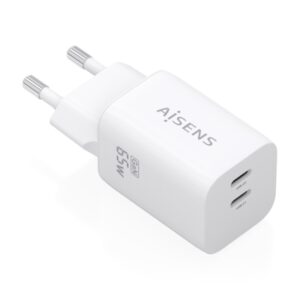 aisens cargador gan 65w 2xusb c pd3.0 qc4.0 color blanco