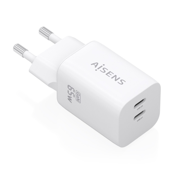 aisens cargador gan 65w 2xusb c pd3.0 qc4.0 color blanco