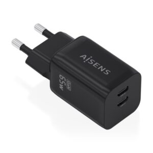 aisens cargador gan 65w 2xusb c pd3.0 qc4.0 color negro
