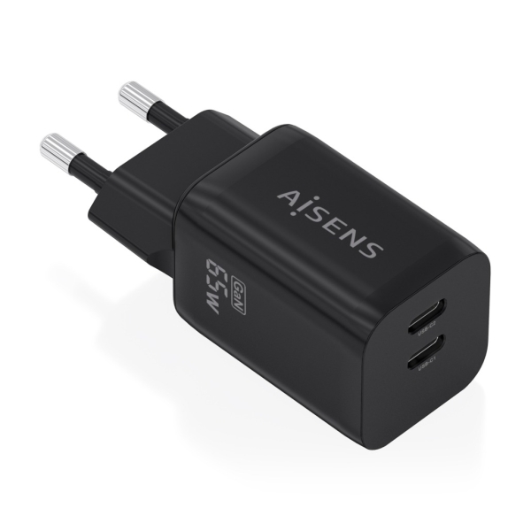 aisens cargador gan 65w 2xusb c pd3.0 qc4.0 color negro