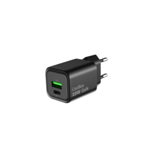coolbox cargador gan 25w 1xusb c 1xusb a carga rapida 3.0 power delivery color negro