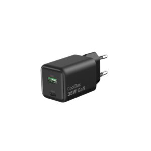 coolbox cargador gan 35w 1xusb c 1xusb a carga rapida 3.0 power delivery color negro