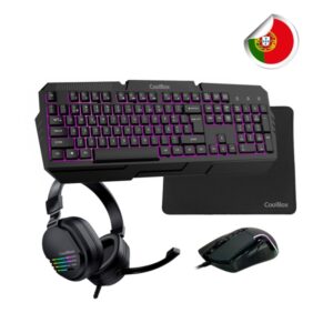 coolbox pack gaming xwing 2 4 en 1 portugues teclado rgb raton 7200 dpi auriculares rgb usb alfombrilla antideslizante color negro