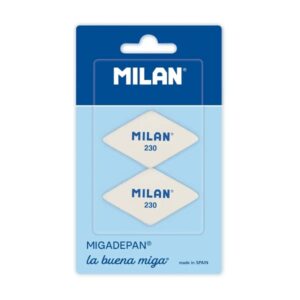 milan 230 pack de 2 gomas de borrar romboides miga de pan suave caucho sintetico color blanco