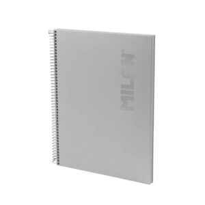 milan shadow cuaderno espiral formato a4 pautado 1 linea 80 hojas de 95 gr/m2 microperforadas y con 4 taladros tapa dura color gris
