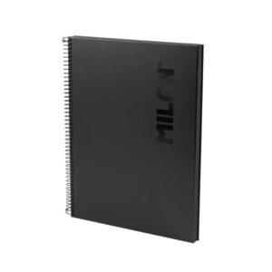 milan shadow cuaderno espiral formato a4 cuadricula 5x5 80 hojas de 95 gr/m2 microperforadas y con 4 taladros tapa dura color negro