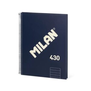 milan 430 since 1918 cuaderno espiral formato a4 doble pauta 3,5mm 80 hojas de 95 gr/m2 microperforadas con 4 taladros tapa dura color azul