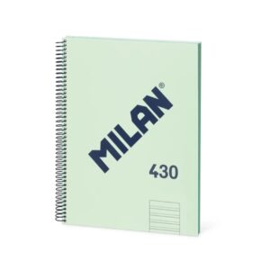 milan 430 since 1918 cuaderno espiral formato a4 doble pauta 3,5mm 80 hojas de 95 gr/m2 microperforadas con 4 taladros tapa dura color verde