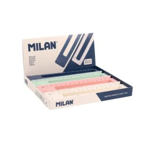 milan 430 since 1918 expositor con 20 reglas de 15cm doble numeracion vaciado interior colores surtidos
