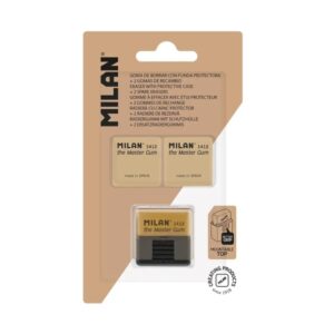 milan master gum pack de goma con funda rigida + 2 gomas de recambio para bellas artes miga de pan caucho sintetico color marron