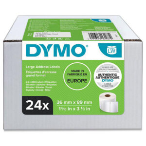 dymo labelwriter 13187 multipack de 24 rollos de etiquetas originales autoadhesivas recomendadas para direcciones medidas 36x89mm 500 etiquetas por rollo color blanco s0722390