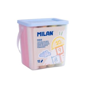 milan pack de 12 tizas redondas maxi ø 2,4cm antipolvo no contienen caseina colores surtidos