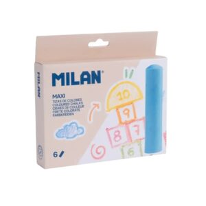milan pack de 6 tizas redondas maxi ø 2,4cm antipolvo no contienen caseina colores surtidos