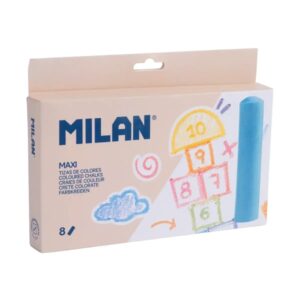 milan pack de 8 tizas redondas maxi ø 2,4cm antipolvo no contienen caseina colores surtidos