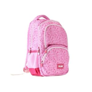 milan pink flowers mochila escolar 25l 3 bolsillos delanteros + 2 bolsillos laterales asas regulables y acolchadas tamaño 46,5x30x17cm color beige/azul oscuro