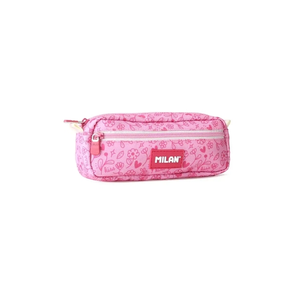 milan pink flowers portatodo rectangular 2 compartimentos con cremallera