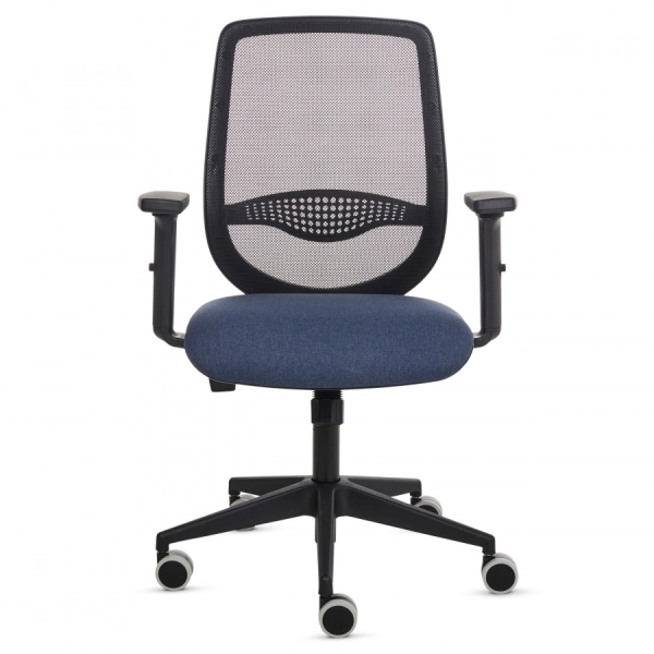 fellowes fluenza silla de oficina respaldo de malla transpirable reposabrazos acolchados 2d ajuste por elevacion a gas tejido ignifugo y ruedas de 65mm color azul/negro