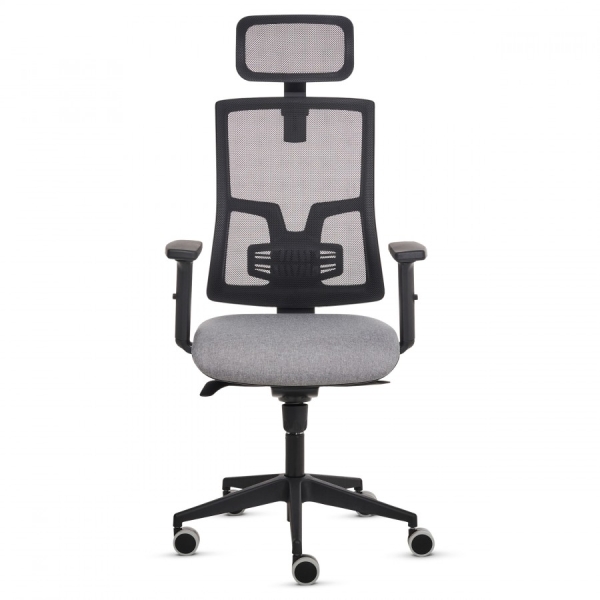 fellowes eleganza plus silla de oficina respaldo de malla transpirable ajustable en altura soporte lumbar ajustable y reposacabezas reposabrazos acolchados 2d ajuste por elevacion de gas tejido ignifugo y ruedas de 65mm color gris/negro