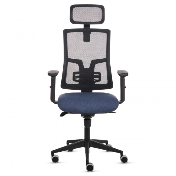 fellowes eleganza plus silla de oficina respaldo de malla transpirable ajustable en altura soporte lumbar ajustable y reposacabezas reposabrazos acolchados 2d ajuste por elevacion de gas tejido ignifugo y ruedas de 65mm color azul/negro
