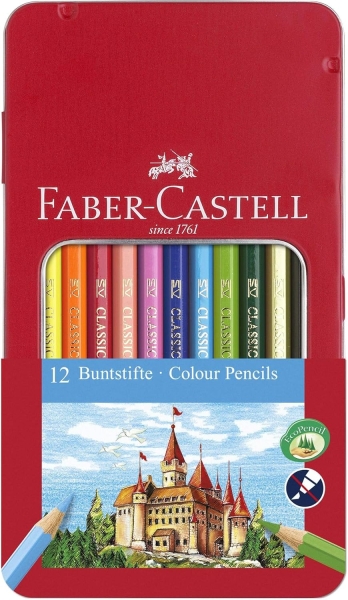 faber castell classic colour caja metalica con 12 lapices de colores hexagonales resistencia a la rotura colores surtidos