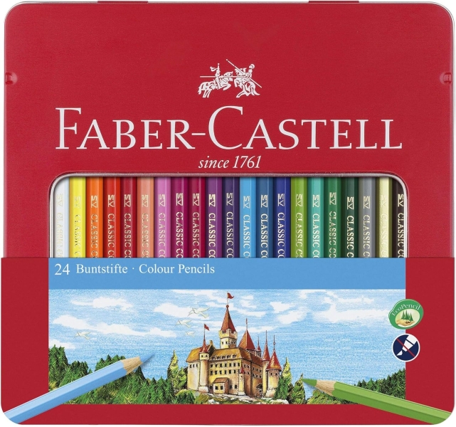 faber castell classic colour caja metalica con 24 lapices de colores hexagonales resistencia a la rotura colores surtidos