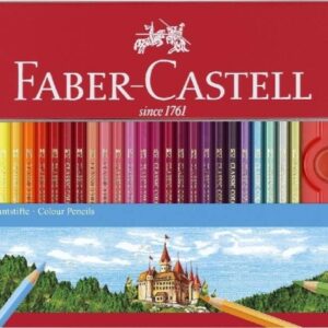 faber castell classic colour caja metalica con 60 lapices de colores hexagonales + 2 lapices de grafito, goma de borrar y sacapuntas resistencia a la rotura colores surtidos