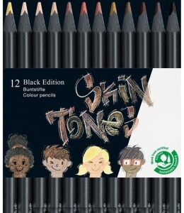 faber castell black edition skin tones pack de 12 lapices de colores tonos de piel mina supersuave madera negra ideales para dibujo sobre papel claro, oscuro y de colores colores surtidos