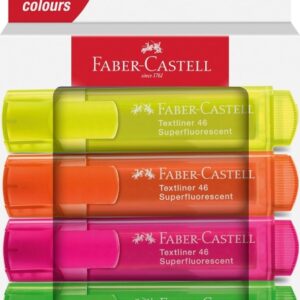 faber castell textliner 46 superfluorescente pack de 4 marcadores fluorescentes punta biselada trazo entre 1mm y 5mm tinta con base de agua colores surtidos