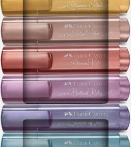 faber castell textliner 46 pack de 8 marcadores metalizados punta biselada trazo entre 1mm y 5mm tinta con base de agua colores pastel surtidos