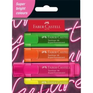 faber castell textliner 46 ed. genz superfluorescente pack de 4 marcadores fluorescentes punta biselada trazo entre 1mm y 5mm tinta con base de agua colores surtidos