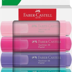 faber castell textliner 46 pack de 4 marcadores pastel punta biselada trazo entre 1mm y 5mm tinta con base de agua colores pastel surtidos