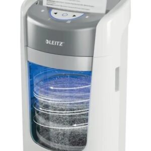 leitz iq optimax home office 225 destructora de papel manual din p5 destruye hasta 6 hojas tiempo de funcionamiento continuo 20m papelera de 15l con tecnologia de giro color blanco/gris