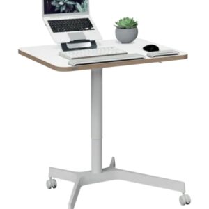 leitz ergo escritorio compacto unipersonal para trabajar sentado o de pie escritorio de 80x60x2,5cm ruedas giratorios con bloqueo color blanco