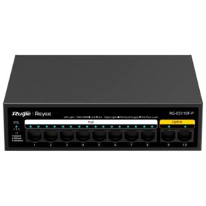 ruijie rg es110f p switch 10 puertos poe/poe+ hasta 110w velocidad hasta 100mbps carcasa de acero color negro