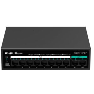 ruijie rg es110fg p switch 8 puertos ethernet hasta 100mbps 8 puertos uplink hasta 1gbps poe/poe+ hasta 110w carcasa de acero color negro