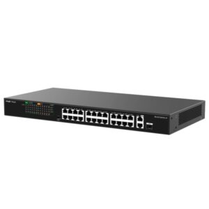 ruijie rg es126fgs lp switch 24 puertos ethernet hasta 100mbps 1x uplink hasta 1gbps 1x rj45/sfp combo hasta 1gbps poe/poe+ hasta 180w carcasa de acero color negro