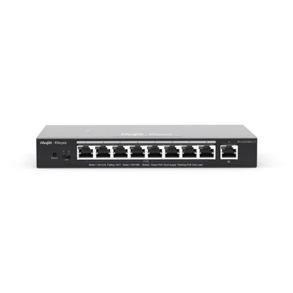 ruijie rg es209gc p switch de sobremesa 9 puertos velocidad hasta 1gbps poe/poe+ hasta 120w carcasa de acero gestion inteligente color negro