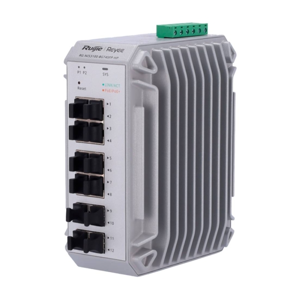ruijie rg nis3100 8gt4sfp hp switch industrial 8 puertos ethernet hasta 1gbps 4x sfp 1gbps poe/poe+ hasta 240w color gris