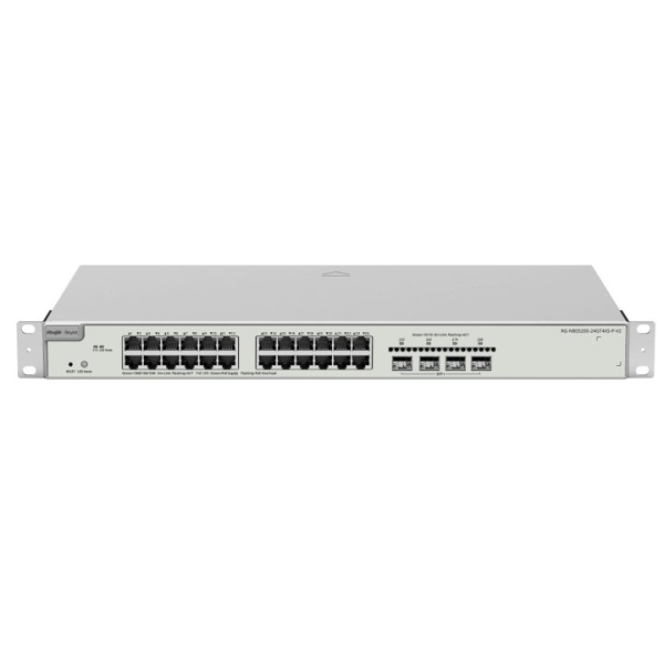 ruijie rg nbs5200 24gt4xs p v2 switch con auto negociacion 24 puertos ethernet hasta 1gbps 4x sfp+ hasta 10gbps poe/poe+ hasta 370w fuente de alimentacion fija color acero