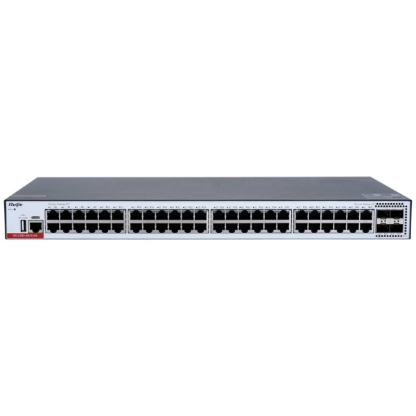 ruijie rg cs83 48gt4xs switch 48 puertos ethernet hasta 1gbps 4x sfp+ hasta 10gbps fuente de alimentacion fija color negro y gris