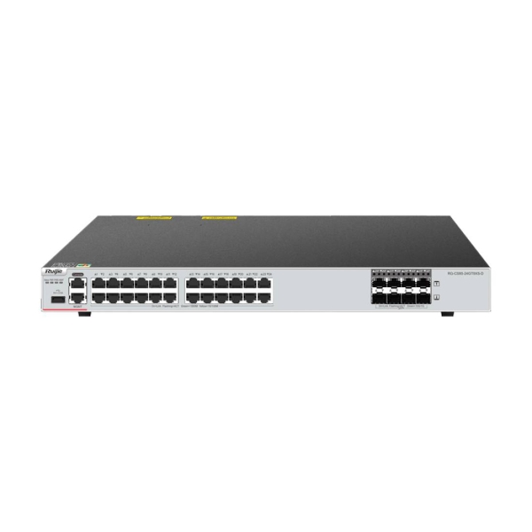 ruijie rg cs85 24gt8xs d switch 24 puertos ethernet hasta 1gbps 8x sfp+ hasta 10gbps ranura de expansion 2 ventiladores integrados color negro y gris