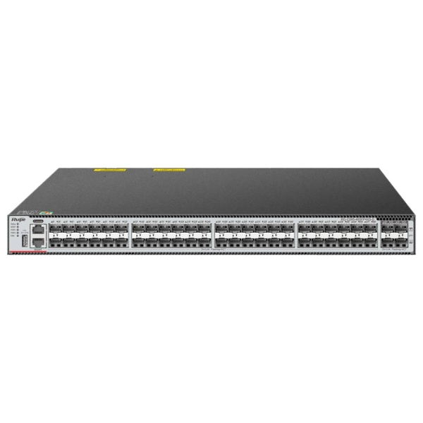 ruijie rg cs85 48sfp4xs d switch 48x sfp hasta 1gbps 4x sfp+ hasta 10gbps ranura de expansion 3 ventiladores integrados color negro y gris