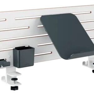 leitz ergo panel organizador de escritorio con soporte para portatil ademas incluye soporte para smartphone, soporte para boligrafos y gancho para auriculares 2 ganchos posteriores color blanco