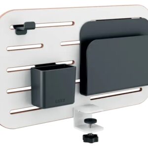 leitz ergo panel organizador pequeño de escritorio incluye soporte para boligrafos, soporte para blocs y gancho para auriculares color blanco