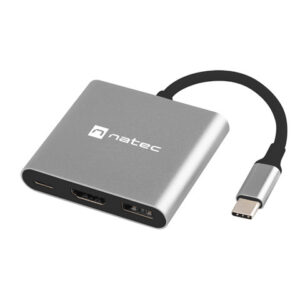 natec fowler mini adaptador multipuerto 3en1 usb c a usb 3.0, hdmi 4k usb c power delivery color gris