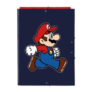 safta super mario trick carpeta de 3 solapas formato folio cierre con gomas elasticas tapas duras forradas 26x33.5x2.5cm color azul marino