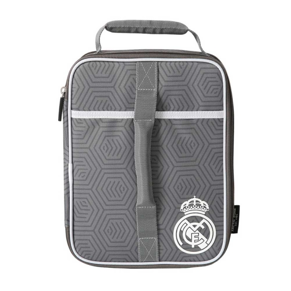 safta real madrid bolsa isotermica porta alimentos expandible incluye recipiente de 650ml cremallera asa de mano 20.7x26.7x10.8cm color gris
